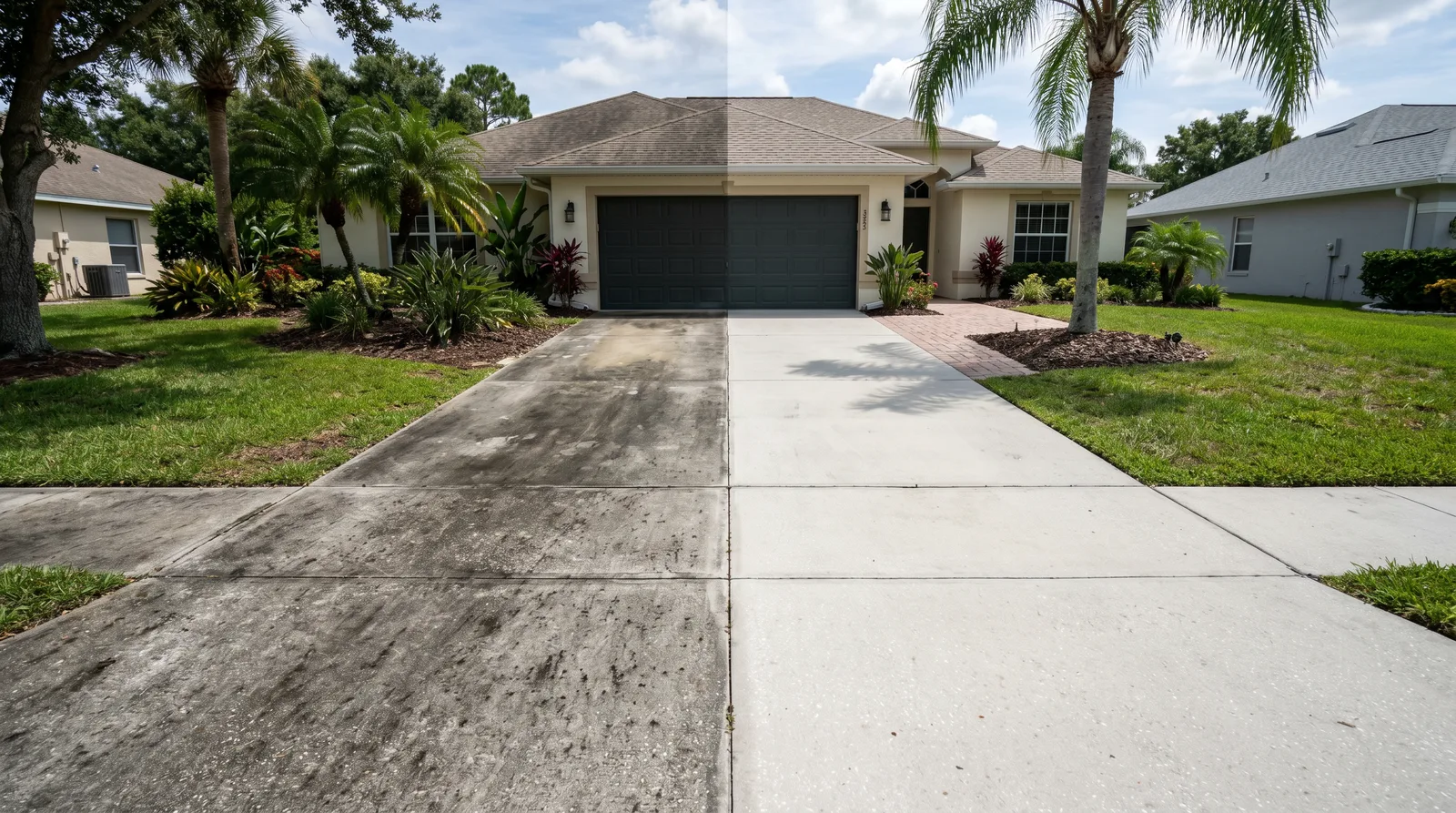 Before and after driveway pressure washing