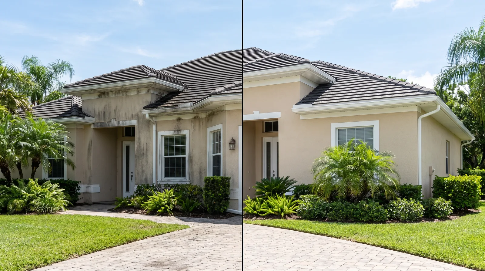 Before and after exterior house wash